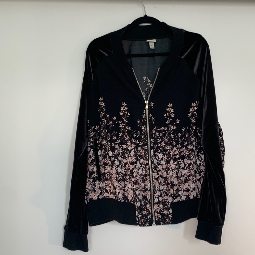 Velvet floral bomber jacket cardigan